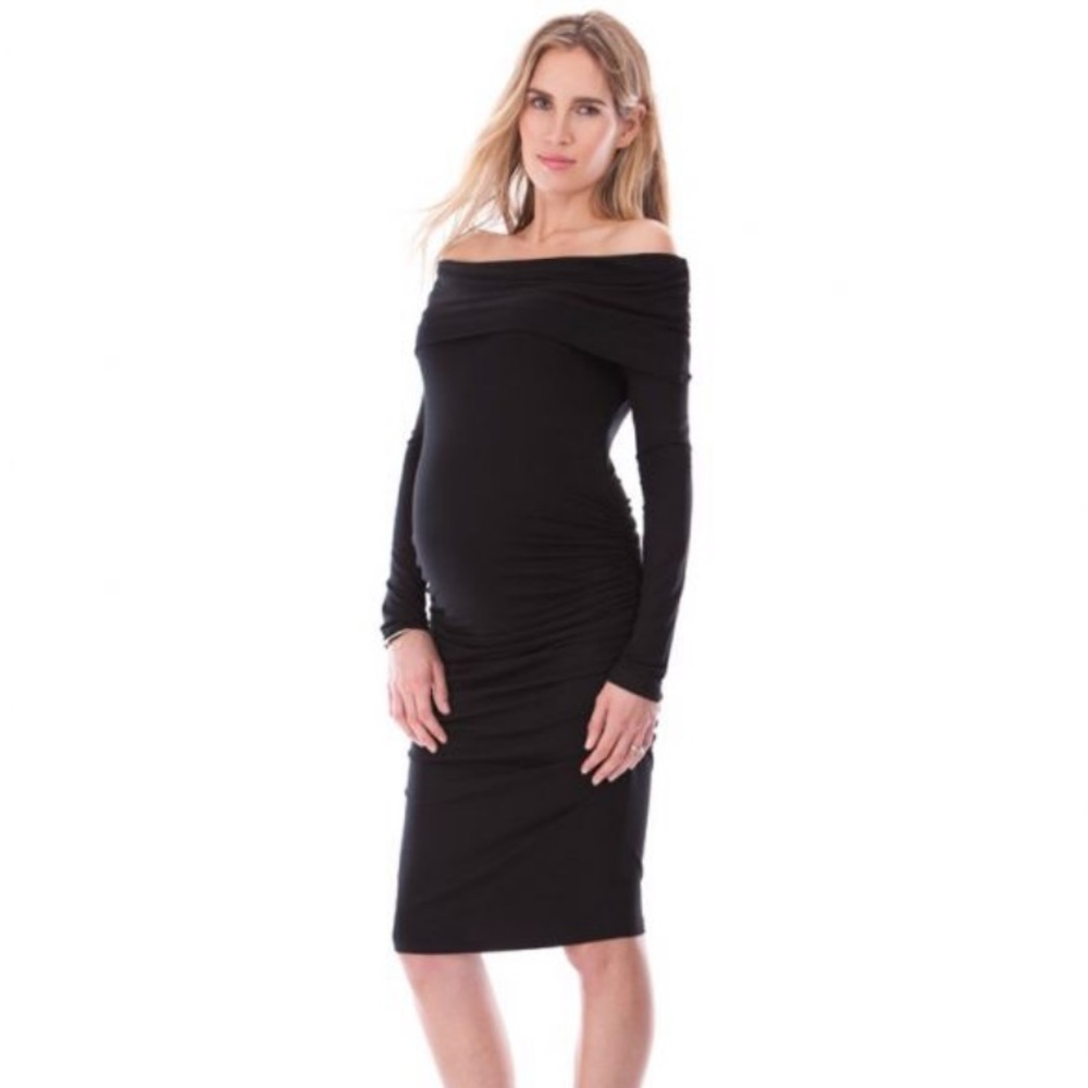 Seraphine I OFF THE SHOULDER BLACK MATERNITY DRESS